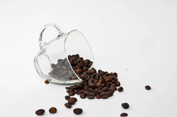 Coffee Beans Transparent Cup White Background — Stock Photo, Image