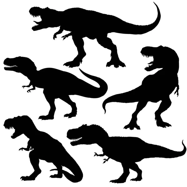 Conjunto Silhuetas Dinossauro Rex Ilustração Vetorial Isolada Sobre Fundo Branco — Vetor de Stock