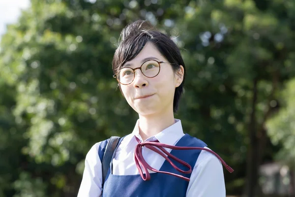 Asian High School Girls Wearing Uniforms Smiling School — Stock Photo, Image