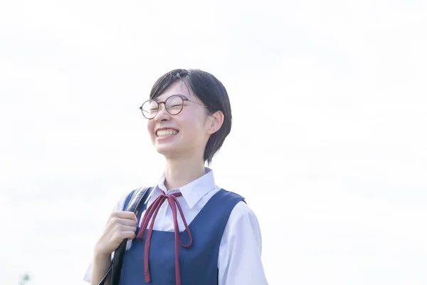 Aziatische Middelbare School Meisjes Dragen Uniformen Glimlachen School — Stockfoto