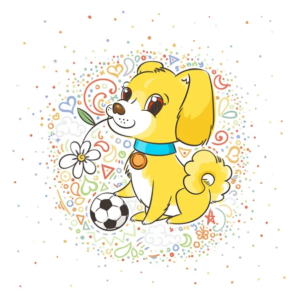 サッカー ボール、カードまたは印刷コンセプトのかわいい子犬. — ストックベクタ