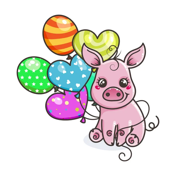 Carte de vœux avec cochon dessin animé mignon — Image vectorielle