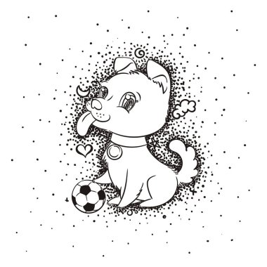 Bir futbol topu, kart veya yazdırma kavramı ile şirin köpek yavrusu.