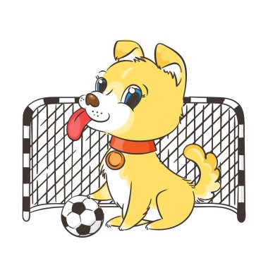 Bir futbol topu, kart veya yazdırma kavramı ile şirin köpek yavrusu.