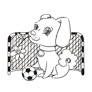 Bir futbol topu, kart veya yazdırma kavramı ile şirin köpek yavrusu.