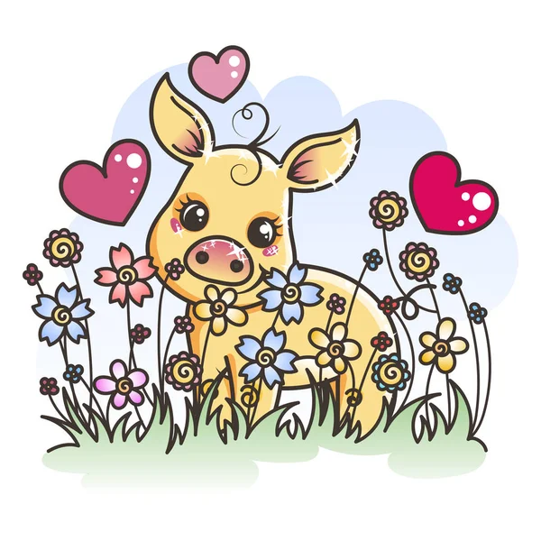 Bonito desenho animado dourado bebê porco no amor —  Vetores de Stock