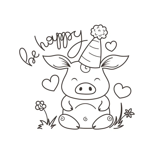 Gullig tecknad gris i kärlek. Symbol för 2019 nyår — Stockfoto