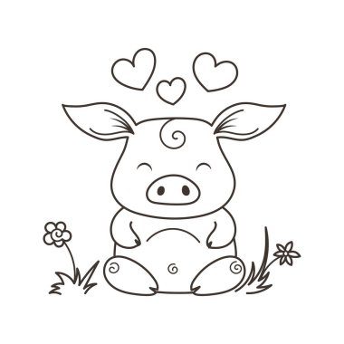 Sevimli çizgi domuz aşık. Yeni 2019 yılı sembolü