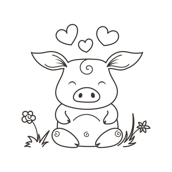 Cute cartoon pig in love. Symbol of New 2019 Year — Stock Vector