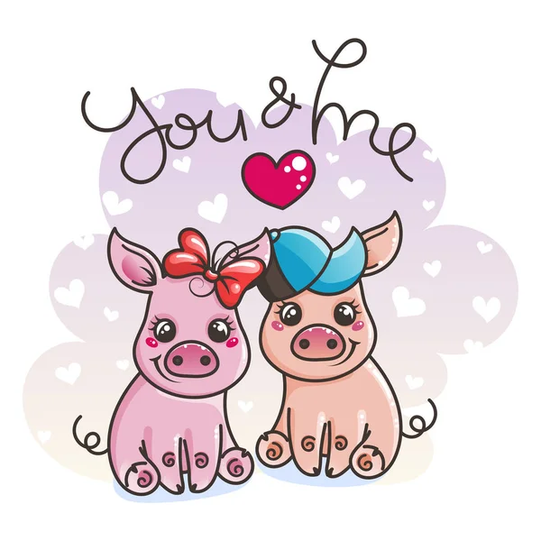 Bonito cartoon bebê porcos no amor —  Vetores de Stock