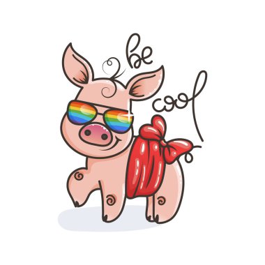 Sevimli çizgi bebek domuz serin gökkuşağı gözlük