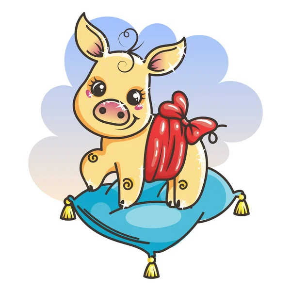 Cute cartoon baby golden pig — Stock Vector