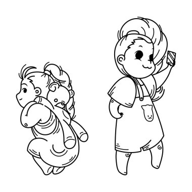 Sevimli çizgi çocuklar. Vektör ve illüstrasyon.
