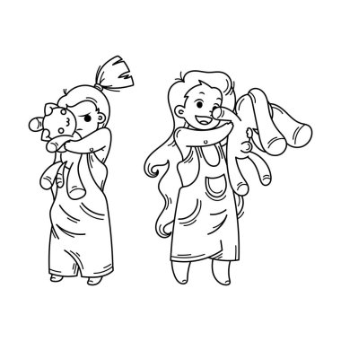 Sevimli çizgi çocuklar. Vektör ve illüstrasyon.