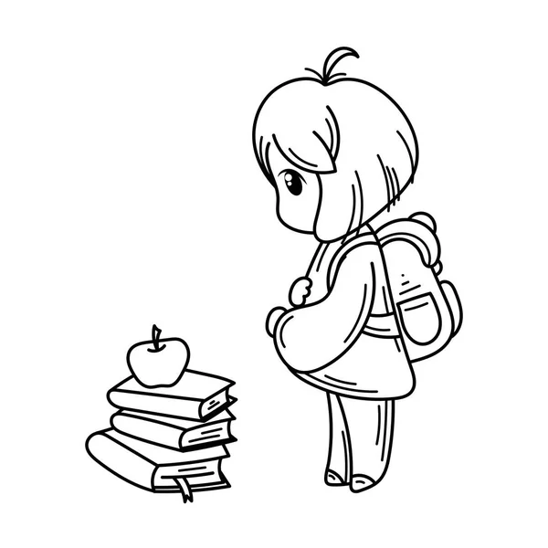 Chica linda llorando listo para la escuela. Para libros, impresiones, carteles, tarjetas . — Archivo Imágenes Vectoriales