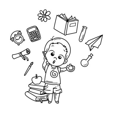 Sevimli çocuk okul için hazır. Kitaplar, baskı, poster, kartları için.