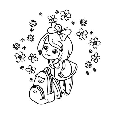 Sevimli kız okula hazır. Kitaplar, baskı, poster, kartları için.