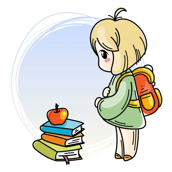 Chica linda llorando listo para la escuela. Para libros, impresiones, carteles, tarjetas . — Archivo Imágenes Vectoriales