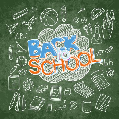 Malzemeleri toplama okula geri dizildi. Yarım yamalak defter yazı kümesiyle doodles