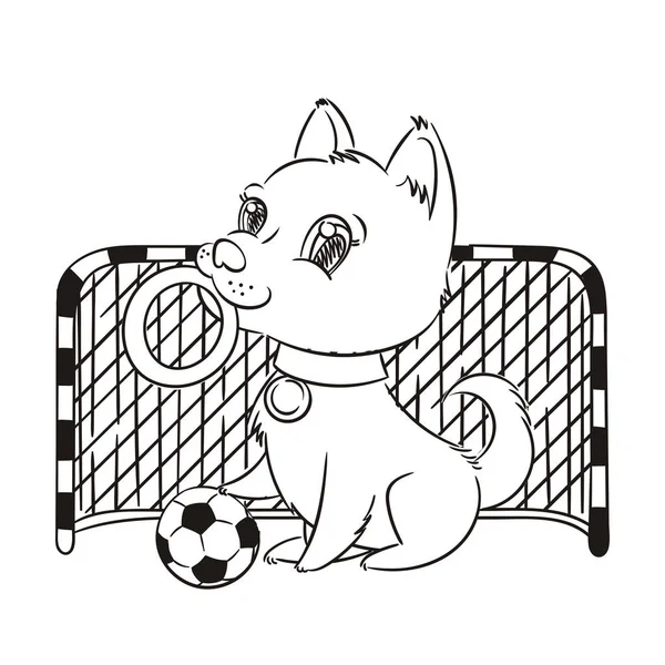 Bir futbol topu, kart veya yazdırma kavramı ile şirin köpek yavrusu.