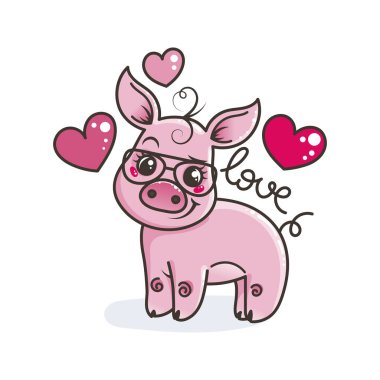 Sevimli çizgi bebek domuz serin bir güneş gözlüğü