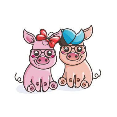 Sevimli çizgi bebek domuz serin bir güneş gözlüğü