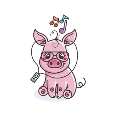 Sevimli çizgi bebek domuz serin bir güneş gözlüğü