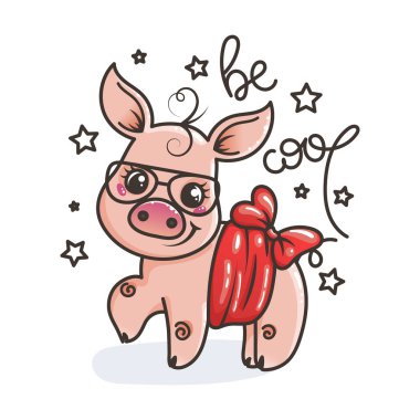 Sevimli çizgi bebek domuz serin bir güneş gözlüğü