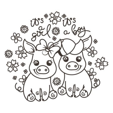 Sevimli çizgi bebek domuz aşık