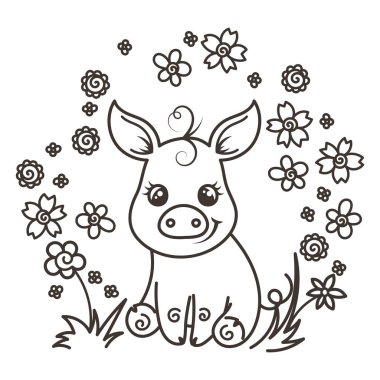 Sevimli çizgi bebek domuz aşık