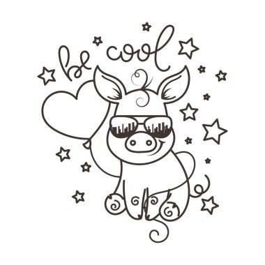 Sevimli çizgi bebek domuz serin bir güneş gözlüğü