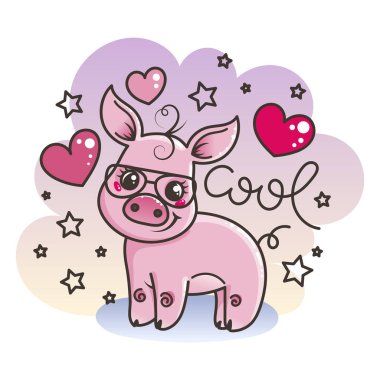 Sevimli çizgi bebek domuz serin bir güneş gözlüğü