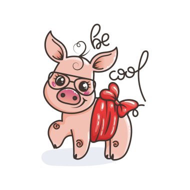 Sevimli çizgi bebek domuz serin bir güneş gözlüğü