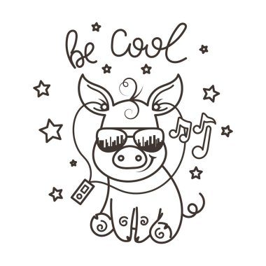 Sevimli çizgi bebek domuz serin bir güneş gözlüğü