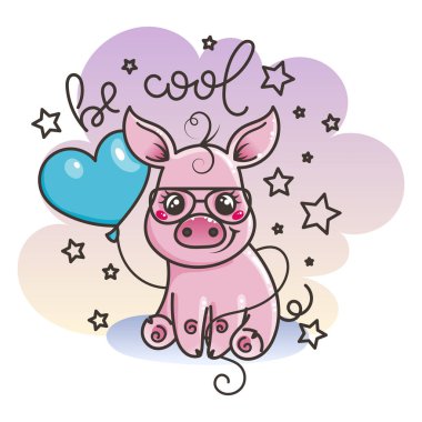 Sevimli çizgi bebek domuz serin bir güneş gözlüğü