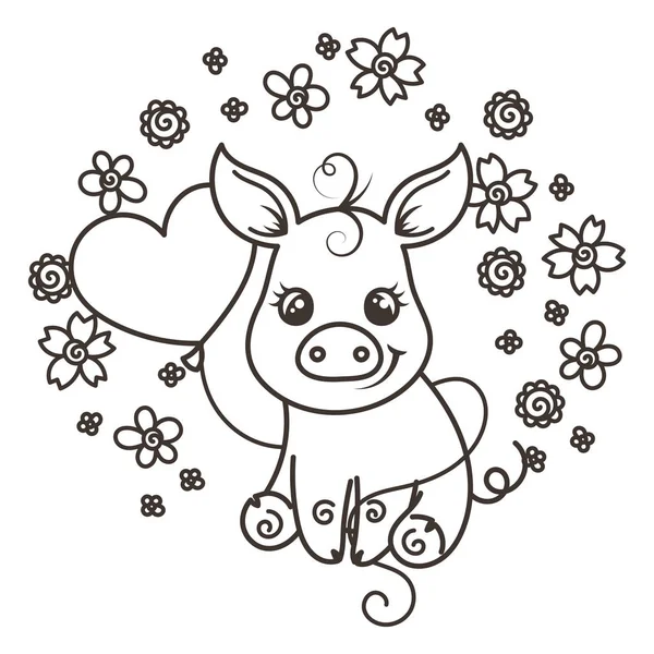 Bébé cochons de dessin animé mignon en amour — Image vectorielle