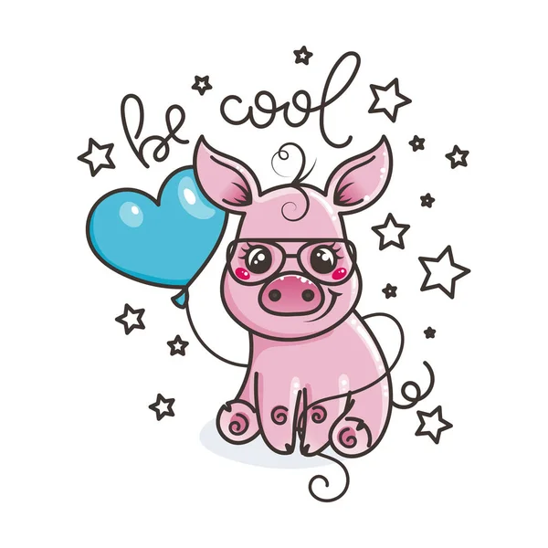 Lindo cerdo bebé de dibujos animados en unas gafas de sol frescas — Vector de stock
