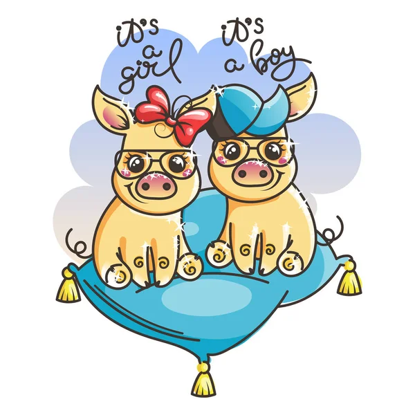 Sevimli çizgi altın bebek domuz serin bir güneş gözlüğü