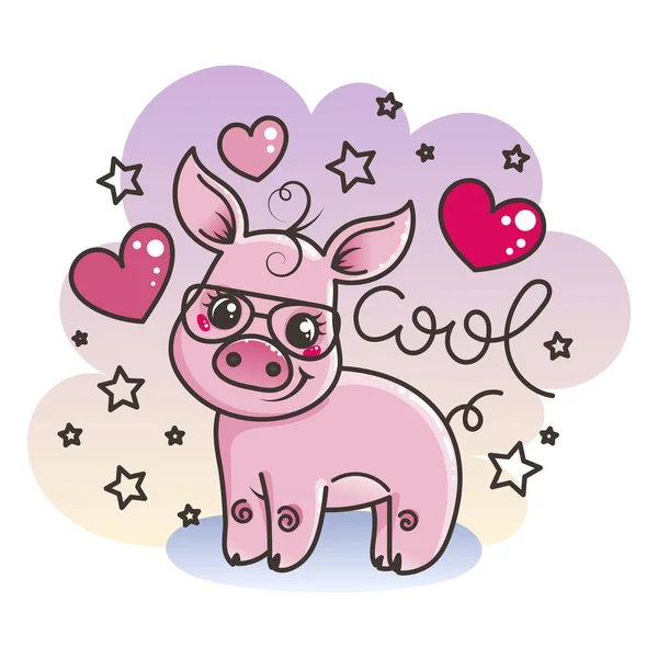 Sevimli çizgi bebek domuz serin bir güneş gözlüğü