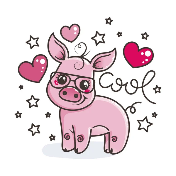 Sevimli çizgi bebek domuz serin bir güneş gözlüğü