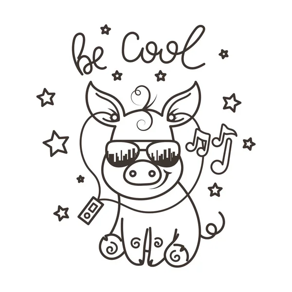 Sevimli çizgi bebek domuz serin bir güneş gözlüğü