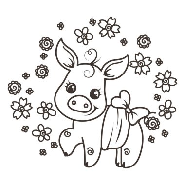 Sevimli çizgi bebek domuz aşık