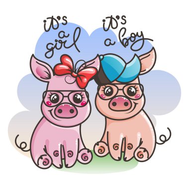 Sevimli çizgi bebek domuz serin bir güneş gözlüğü