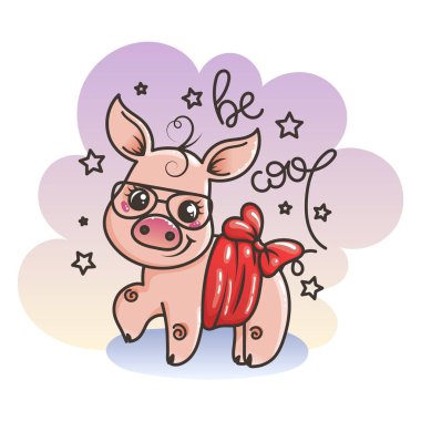 Sevimli çizgi bebek domuz serin bir güneş gözlüğü