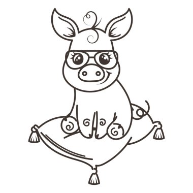 Sevimli çizgi bebek domuz serin bir güneş gözlüğü