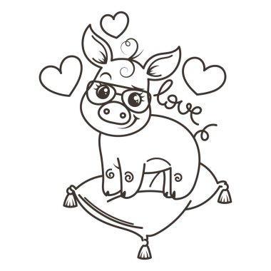 Sevimli çizgi bebek domuz serin bir güneş gözlüğü