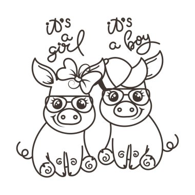 Sevimli çizgi bebek domuz serin bir güneş gözlüğü