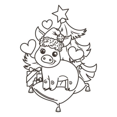 Çizgi film bebek domuz ile mutlu 2019 yılbaşı kartı. Tatil küçük simge.