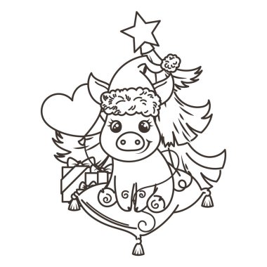 Çizgi film bebek domuz ile mutlu 2019 yılbaşı kartı. Tatil küçük simge.