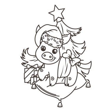 Çizgi film bebek domuz ile mutlu 2019 yılbaşı kartı. Tatil küçük simge.